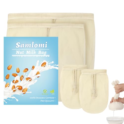 Samlomi Nussmilchbeutel, ungebleichte Beutel, wiederverwendbare Bio-Baumwolle, Siebbeutel, Netzsieb, Seihtuchbeutel (30,5 x 30,5 cm & 20,3 x 25,4 cm und 5,1 x 10,2 x 15,2 cm)