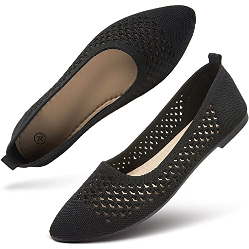 hash bubbie Women's Flats Shoes Women Comfortable Dress Shoes Black Pointed Toe Flats Ballet Mesh Knit Flat Dressy Slip on Business Casual Shoes for Women