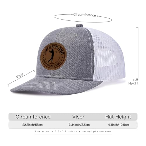 Image of Over Par and Under The Influence Golf Hat - Funny Golf Gag Gifts for Men & Dad | Adjustable Vintage Trucker Baseball Cap