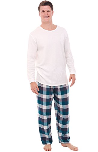 Alexander Del Rossa Mens Flannel Pajamas, Thermal Knit Top Cotton Pj Set