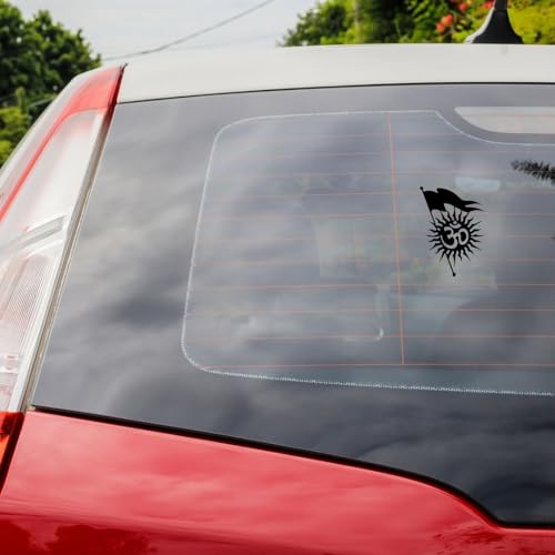 Image of KREEPO Pack of 2 Om & Flag Religious Self-Adhesive Vinyl Car Decal Sticker for Exterior Use| Dashboard| Windshield (Black)