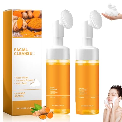Seymal Limpiador Facial Gevona Pure Glow, Limpiador Facial de cúrcuma, Limpiador Facial de cúrcuma con Cepillo, jabón iluminador, Limpieza Profunda del Rostro, Limpiador espumoso de cúrcuma(2pcs)