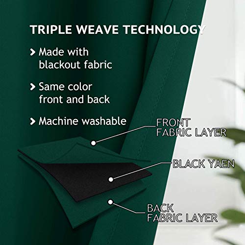 Cosviya Grommet Blackout Room Darkening Curtains 84 Inch Length 2 Panels,Thick Polyester Light Blocking Insulated Thermal Window Curtain Dark Green Drapes For Bedroom/Living Room,52X84 Inches #TOP3
