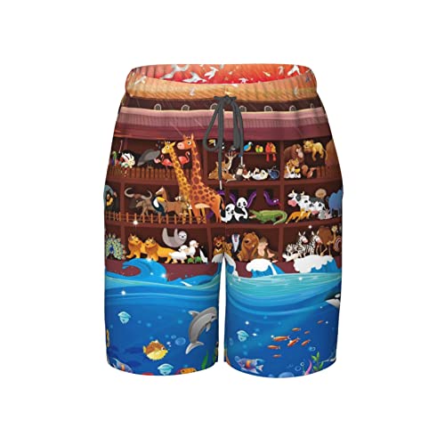 Boys Swim Trunks Quick Dry Casual Board Shorts Beach Pants for 7-20 Years-Animals On Noah's Ark