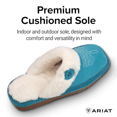 Image of ARIAT Women's Jackie Square Toe Warm Soft Genuine Suede Leather Indoor Outdoor Slippers with Plush Collar