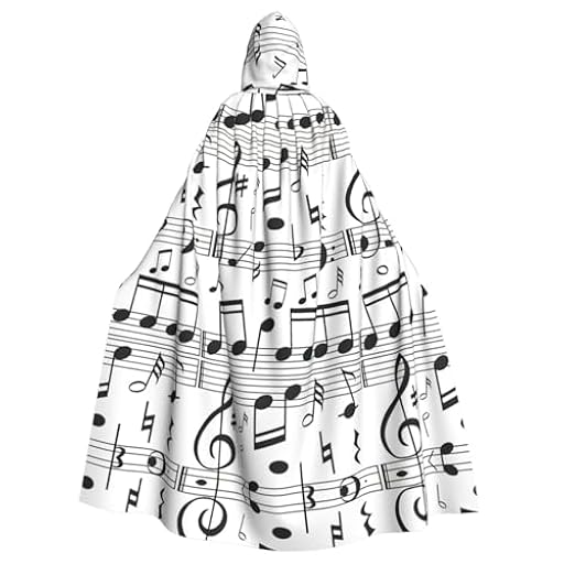 YQxwJL Bata con estampado de notas musicales, disfraz de carnaval para hombres y mujeres, capa medieval con capucha, ropa de abrigo | Ya disponible en tu tienda friki favorita! En mundofriki.es!