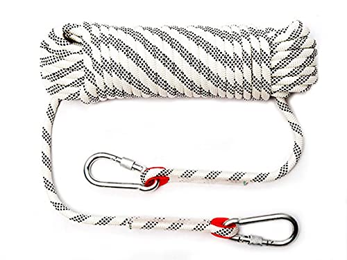QHY Corde D’Escalade en Rappel Auxiliaire en Polyester/Nylon 10mm avec Mousqueton À Verrouillage Corde De Survie À Usages Multiples Et Ultra-résistante (Color : White, Size : 15m*10mm)