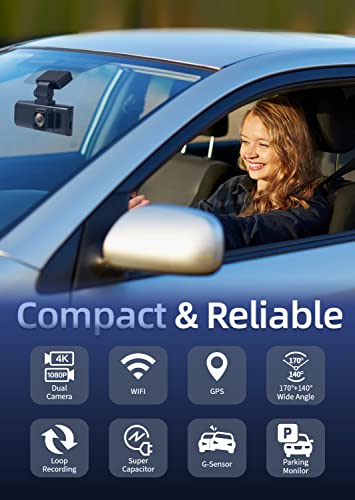 Redtiger Dash Cam Front Rear, 4K/2.5K Full Hd Dash Camera For Cars, Free 32Gb Sd Card, Built-In Wi-Fi Gps, 3.16” Ips Screen, Night Vision, 170°Wide Angle, Wdr, 24H Parking Mode #TOP6