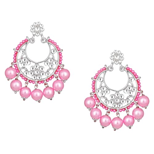Estele Girls/Womens Silver Tone Plated Brass Metal Pearl and Stone Earrings (Gold, Pink) (B08CPXYNNX) Amazon Price History, Amazon Price Tracker