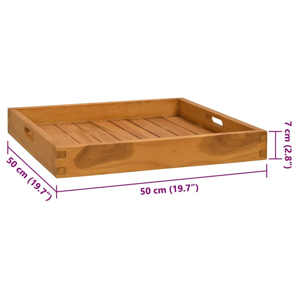 Bandeja de servir de madera maciza de teca de 50 x 50 cm con bordes elevados y asas empotradas, bandeja para servir para buffet, cocina, fiesta, catering, ideal como plato para queso, tartas
