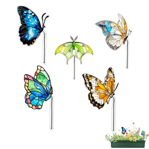 ARYIMYDP 5er Set Acryl-Schmetterlinge als Blumenstecker, Regenbogenfarben, Ideal für Pflanzentöpfe, Garten, Außenbereich, Wetterbeständig, Vielseitige Gartendeko, Naturliebhaber Geschenk