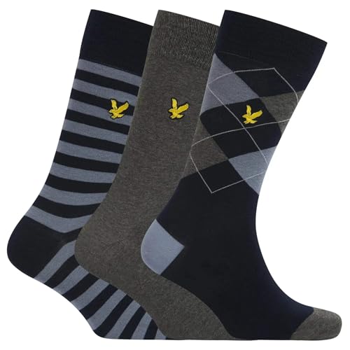 Lyle & Scott Mens 3 Pack Socks 7-11 UK Barwood Argyle Dark Grey/Navy