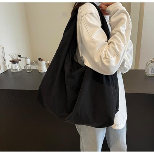 Bolso hobo para mujer, de color liso, estilo drapé, gran capacidad, nylon, bandolera versátil y relajada, ideal para viaje y deporte miniatura 2