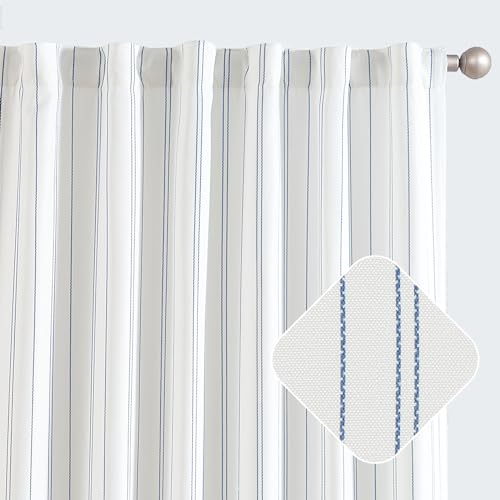 jinchan White Curtains Blue Striped Curtains 90 Inch Length for