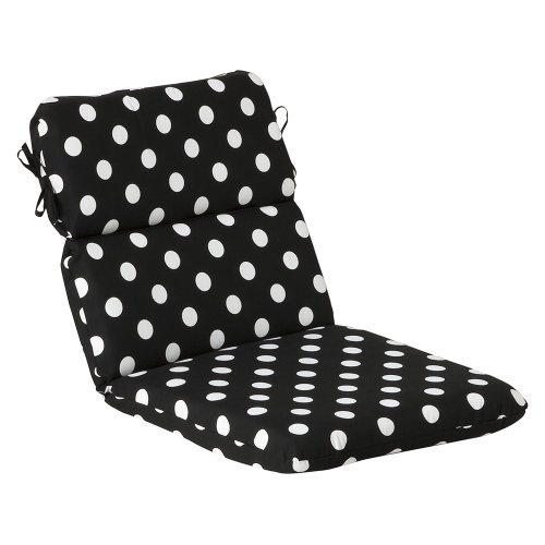 Pillow Perfect Outdoor/Indoor Polka Dot Black Round Corner Chair Cushion, 40.5" x 21"