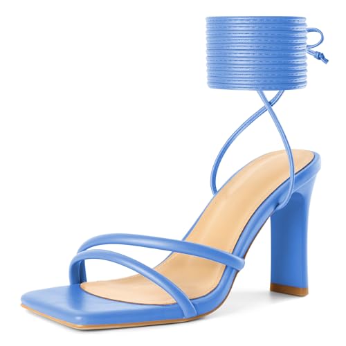 Image of Joseywade Chunky Heels For Women Lace Up Tie Up High Heel 3.5 inch Heeled Sandals Open Toe Shoes