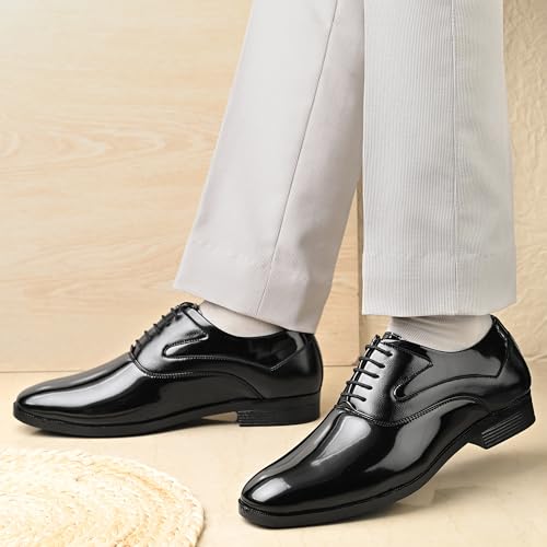 Image of Centrino Men's Formal Glossy Lace-Up Shoes | Patent Leather Oxford Dress Shoes|Comfortable Pointed Toe Formal Shoe| Stylish Looking Footwear for Formal Business Wedding & Office Shoes (9360)