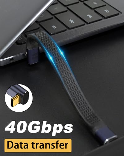 Image of Poyiccot 5 inch Short USB-C Cable 90 Degree, Up & Down Short USB-C to USB C Cable, 40Gbps 240W Type-C to Type C Extension Cord Support Thunderbolt 4 with iPhone 15, MacBook, Galaxy S23, External SSD