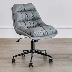 Computerstoel van kunstleer,dikker Ergonomisch,Draaibare,armloze ligstoel met verstelbare hoogte,brede zitting, voor thuis,op kantoor(49x41x57cm(19x16x22in), Gray)