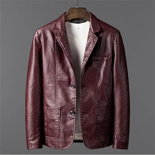 Men's Slim Fit Faux Leather Jacket – Single Breasted Spliced With Turn-Down Collar – Casual Fall Coat3