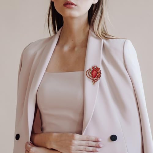Image of LAXPICOL Vintage Austrian Crystal Elegant Heart Flower Brooch Pin For Women Wedding Broach Pin
