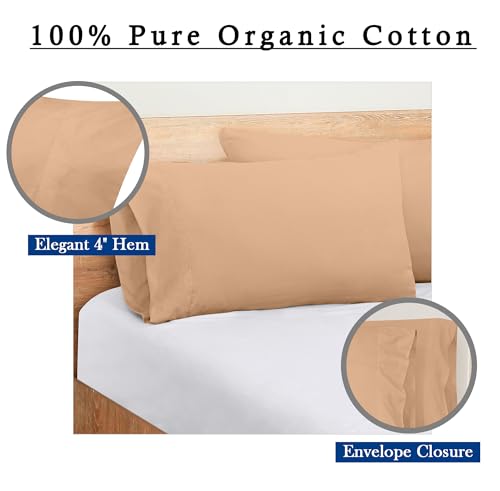 Image of ROYALE LINENS 300 Thread Count 100% Long Staple Combed Cotton Pillowcases Set of 2 - Ultra Soft - King Bed Pillow Cover - 20 inchx40 inch - Breathable, Cool & Crisp Percale Sand Pillow Cases (King, Sand)