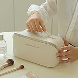 1.Travel MAQUETA BOLSA DE MAQUILLO TELA DE CUERO FCIL de limpiar, una superficie especial resistente al agua para evitar que los productos internos se mojen.