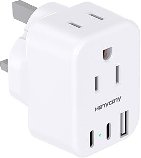 US to UK Ireland Travel Plug Adapter, HANYCONY Type G Travel Adapter 2 Outlets 3 USB Ports(2USB C), UK Power Adapter Converter for USA to Dubai England London Scotland British Kenya Irish Hongkong
