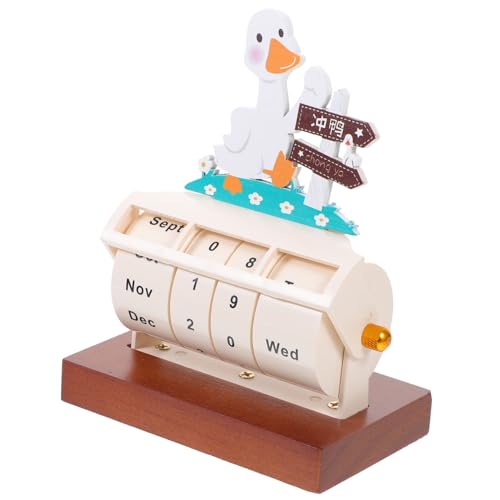 NOLITOY 年ミニ木製永久カレンダー 卓上転式デスクカレンダー かわいいアヒルデザイン 調整簡単 毎年使えるオフィス 家用デスク装飾