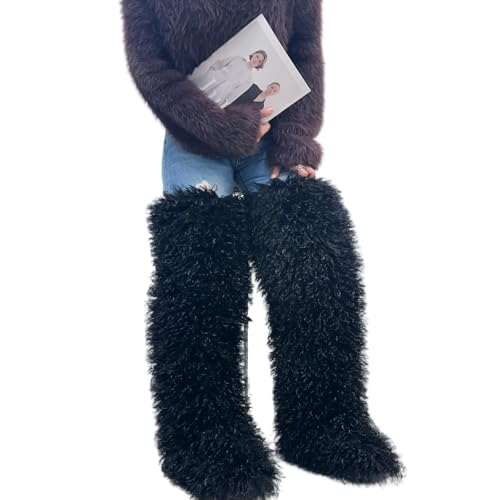 Thigh High Shagy Teddy Fur Boots, 29 Inch Over the Knee Length Fluffy High Boots, Tall Furry Shoes For Women-image-2
