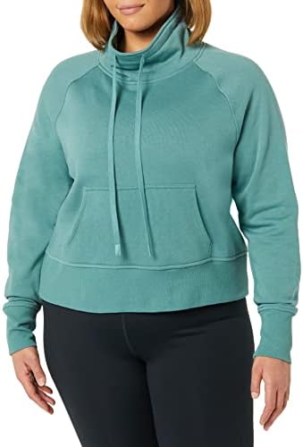 Core 10 Women's Super Soft Fleece Cropped Length Cowl Neck Sweatshirt, Dark Sage Green, Medium