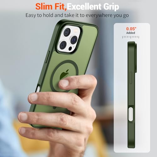 Image of SUPFINE Magnetic for iPhone 16 Pro Case(Compatible with MagSafe)(Military Grade Drop Protection) Slim Translucent Matte Shockproof with Anti-Fingerprint Phone Case,Cangling Green
