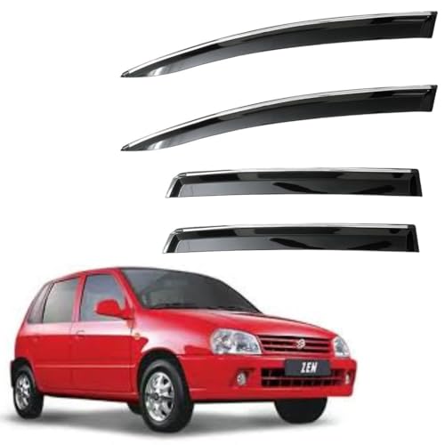 Image of CAR SAAZ Unbreakable Chrome Smoke Door Visor for Zen (1993-2003)| Premium Sun, Rain Wind Deflector Chrome Strip Side Door Rain Visor - Set of 4 Pcs