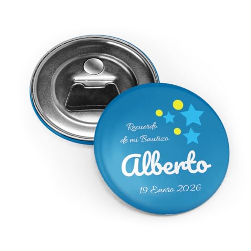 COOLPRESENTS Detalles Bautizo para invitados, 25 Abrebotellas personalizados, Bautizo niño recuerdos invitados, bebe, regalos, abridores, iman, Comunion, Baby shower, Eventos, fiestas