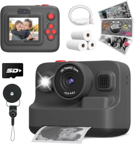Image of Yehtta Kids Camera Instant Print, Dual-Lens Selfie Camera for Kids, Black | Christmas Birthday Gifts Toys for 3-12 Year Old Boys Girls, 2.4in Screen 1080P Kid Digital Camera,Portable Toys for 3-12