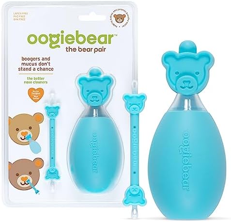 oogiebear Bear Pair — The Safe Baby Booger Cleaner and Nose Sucker Duo | Bulb Aspirator and 2-in-1 Nose and Ear Wax Cleaner | Latex and BPA Free - Blue