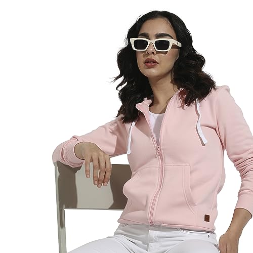 Image of PINACOLADA Women's Zip-Front Hoodie with Angled Open Pockets for Casual Wear | Hooded Neck | Long Sleeve | Zipper Closure | Cotton Sweatshirt Crafted with Comfort Fit for Everyday Wear