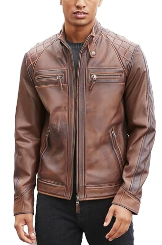 Image of Black Leather Jacket Men - Black Real Lambskin Mens Motorcycle Jacket