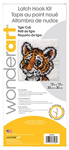 Image of Wonderart Tiger Cub Latch Hook Kit, 12 inch X 12 inch