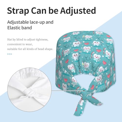 Image of Working Cap Scrub Cap with Sweatband Adjustable Unisex Tie Back Hat for Cleaning Farm Nursing