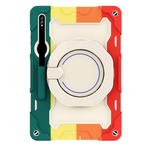 Coque Samsung Galaxy Tab S9 Plus avec support rotatif et bandoulière Rainbow