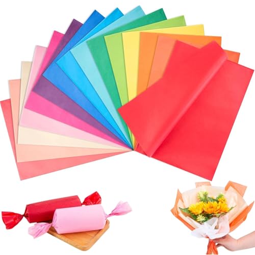 OMBRISA Tissue Paper 15 Colours, Coloured Gift Wrapping Paper 75 Sheets, Gift Tissue Paper Sheets 50 cm x 35 cm, for Packaging DIY Crafts Wedding Birthday Party Decorations Art Project
