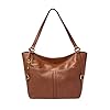 Fossil Women's Sam Leather Shopper Tote Purse Handbag, Brown