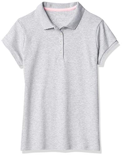 Nautica Girls' School Uniform Short Sleeve Polo Shirt, Button Closure, Soft Pique Fabric, Grey Heather 050, 16