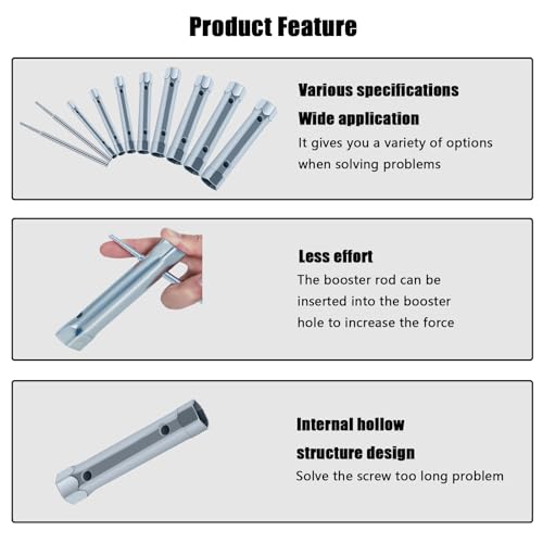 Dpwrrot Plumbers Spanner Wrench Set for Shower Valves and Spark Plugs, Dual-Ended Socket Wrench Back Nut Tap Spark Plug Spanner Set Extended Spark Plug Wrench 6-22mm(10Pcs) by Dpwrrot - Used condition - Image 3