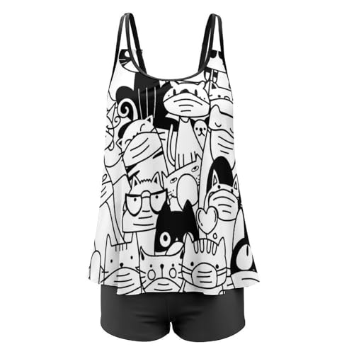 Maillot de bain tankini ensemble bikini short robe plage chat femme - 4
