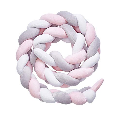 XWOEZA Paracolpi Lettino Treccia, Paraurti per Culla Annodato in Peluche Intrecciato Decorazione per Culla Neonato Cuscino per Cuscino Regalo per Letto Bambini Rosa Bianco,Rosa,4m/157in