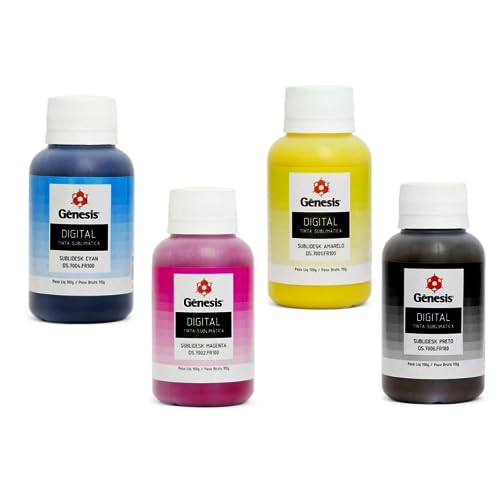 Kit 4 Tintas Sublimáticas 100 ml Cada - Seu Jeitim - Ciano, Magenta, Amarelo e Preto - Compatível com Impressoras EPSON Ink-Jet Bulk-Ink ou Ecotank (A4 e A3), Incluindo SC-570