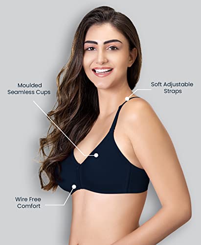 Image of Lyra Women's Cotton Non Padded Wire Free Seamless Bra Navy Blue
