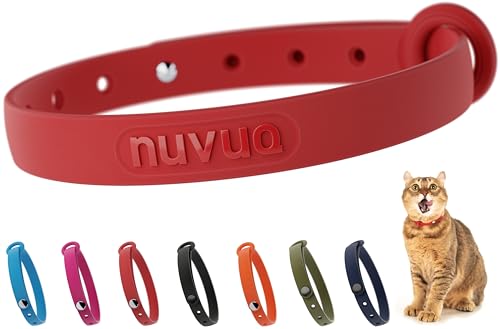 Red Cat Collar - Soft, Comfortable, and Lightweight Breakaway Collar with Name Tag Ring for Outdoor Cats and Sensitive Skin Kittens by Nuvuq (6 ⅞' to 10 ¼', Red)